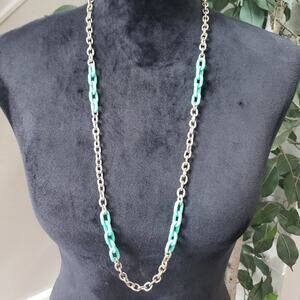 DEB Womens Vintage Green Turquoise Linked Gold Plated Chain Necklace
